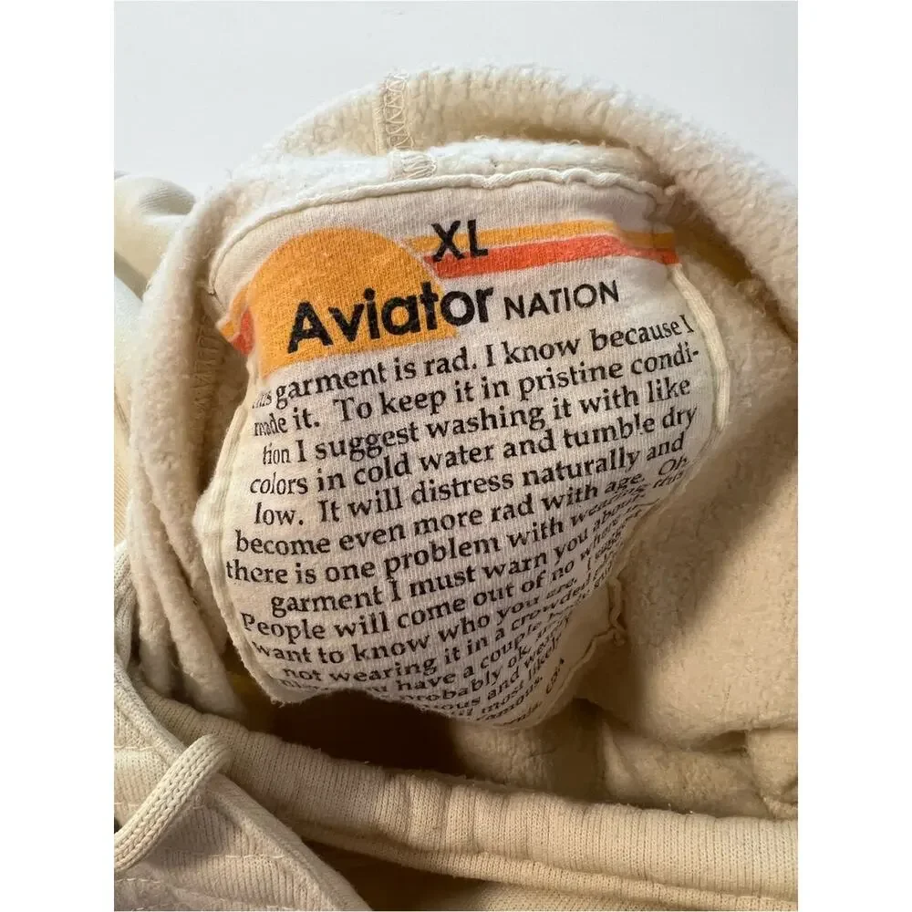 Aviator Nation Unisex Ninja Pullover Hoodie Vintage White Sz XL